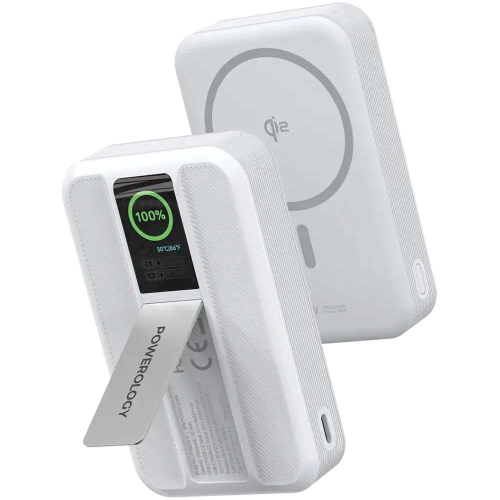Powerology Vision 10000mAh 30W PD + Dual Type-C + 15W Qi2 Powerbank With TFT Screen - Linkphones Center