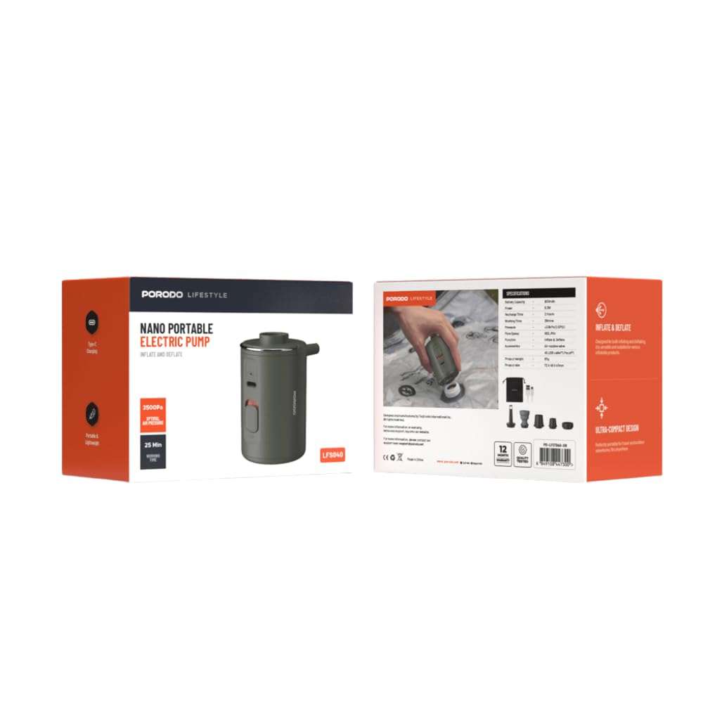 Porodo Lifestyle Nano Portable Camping Inflate and Deflate Air Pump - Linkphones Center
