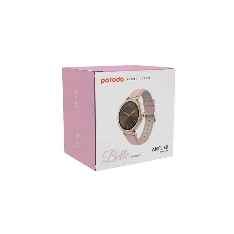 Porodo Belle Lady Smart Watch Rose Gold dial plus Red Strap - Linkphones Center
