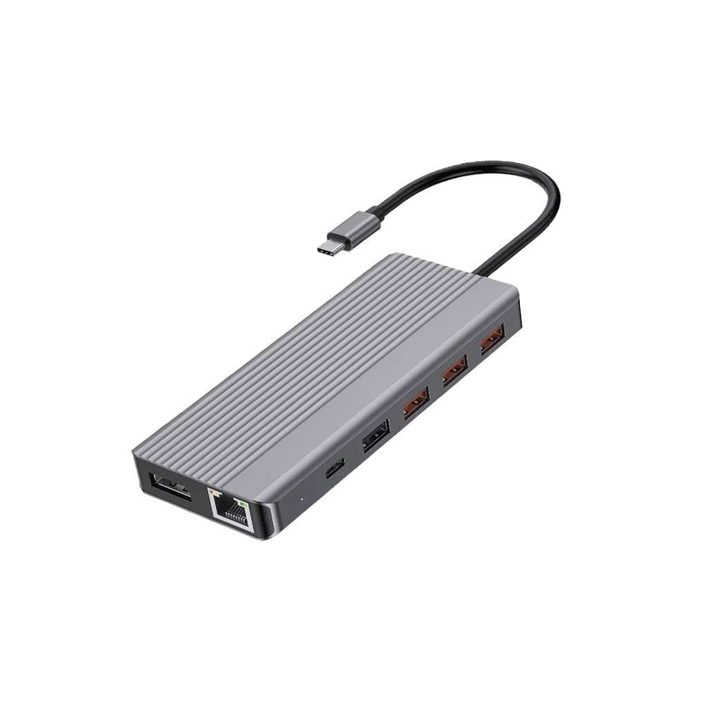 Powerology 13in1 USB-C Hub 4K HDMI Type-C 100W PD Ethernet USB SD MicroSD 3.5AUX - Linkphones Center