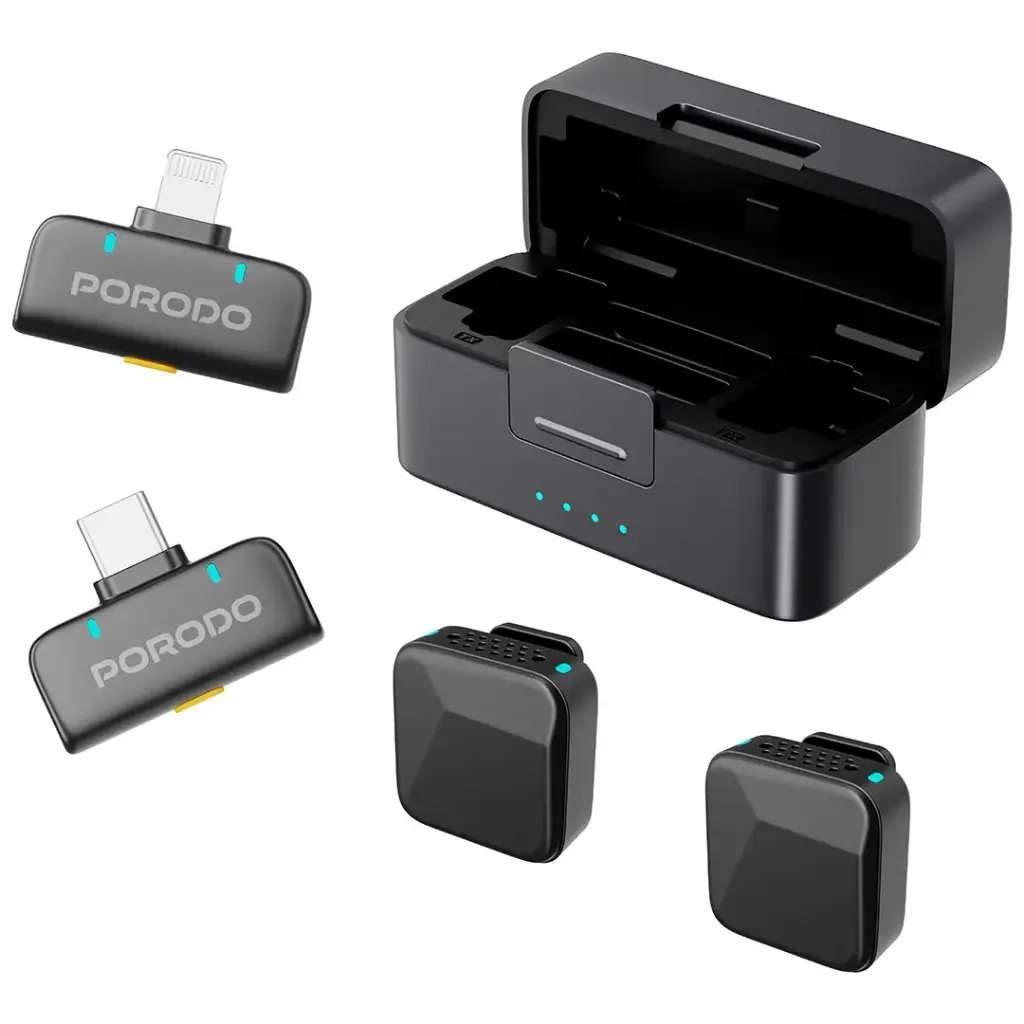 Porodo Orion Lavalier Microphone with 70mAh Mic + 650mAh Cabin + Apple & Type-C Connector - Linkphones Center